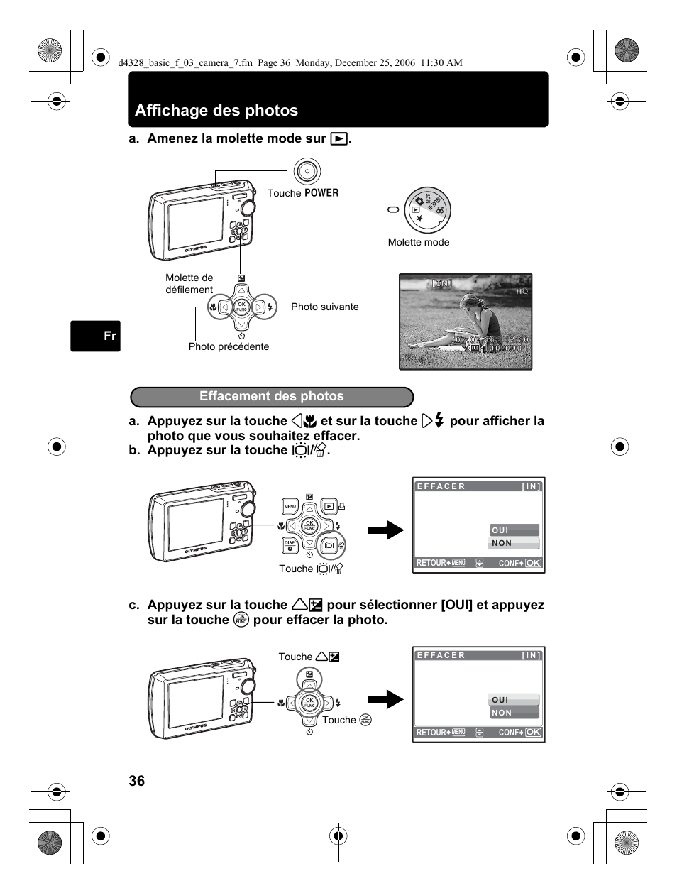 Affichage des photos, Effacement des photos | Olympus µ 760 User Manual | Page 36 / 132