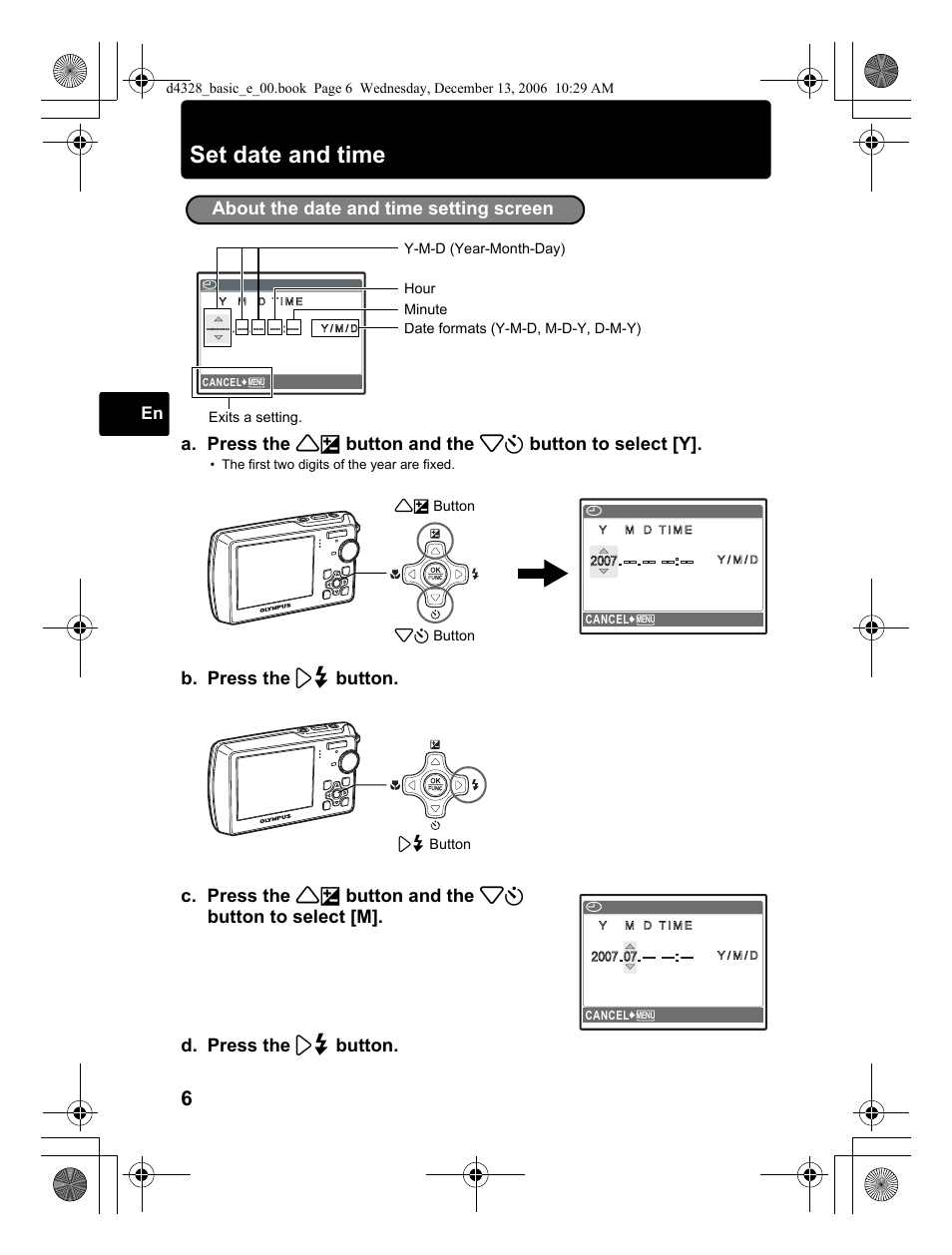 Set date and time | Olympus µ 760 User Manual | Page 6 / 132