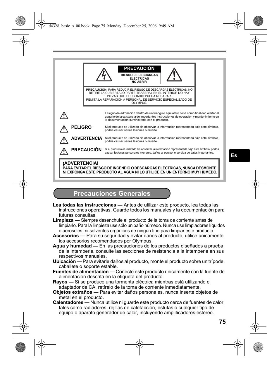 Precauciones generales | Olympus µ 760 User Manual | Page 75 / 132