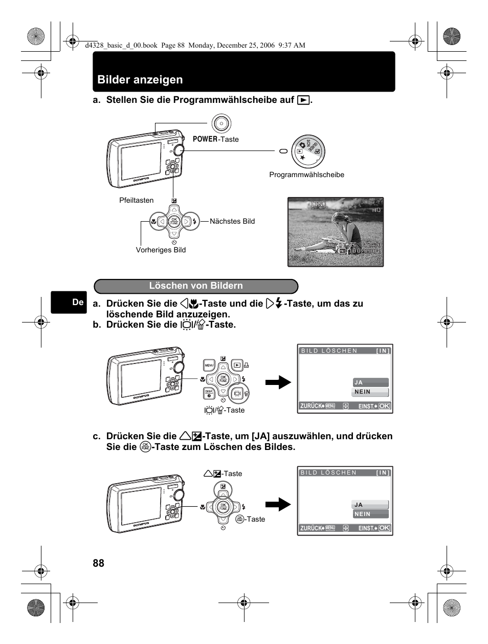 Bilder anzeigen, Löschen von bildern | Olympus µ 760 User Manual | Page 88 / 132