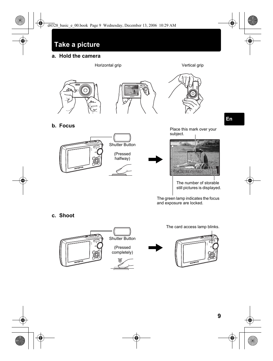 Take a picture | Olympus µ 760 User Manual | Page 9 / 132