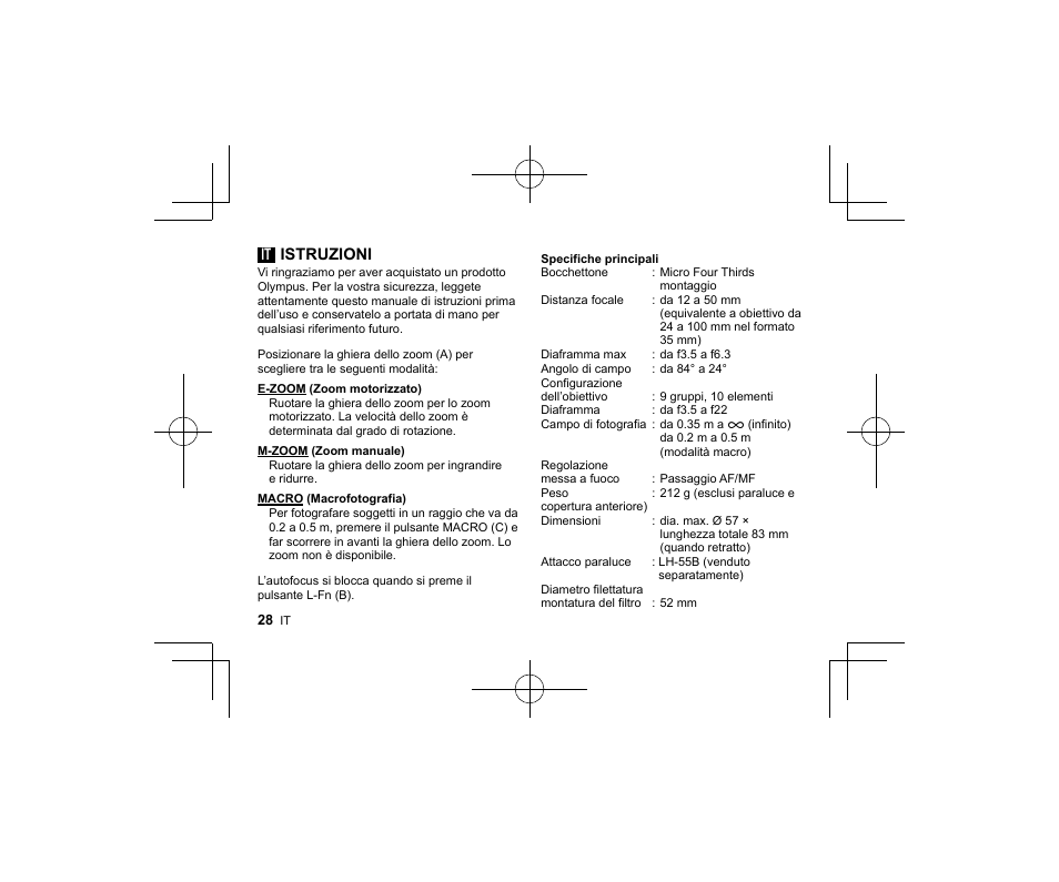 13_l1033_e_it.pdf, Istruzioni | Olympus M.ZUIKO DIGITAL ED 12-50mm 1:3.5-6.3 EZ User Manual | Page 26 / 58