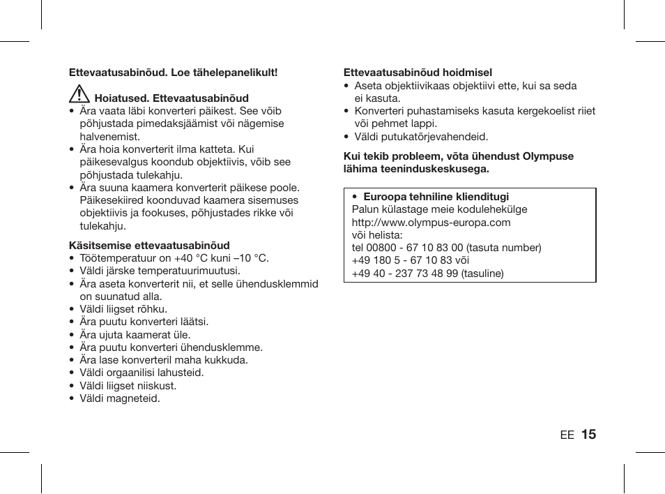 Olympus ZUIKO DIGITAL 1.4x Telekonverter EC-14 User Manual | Page 13 / 58