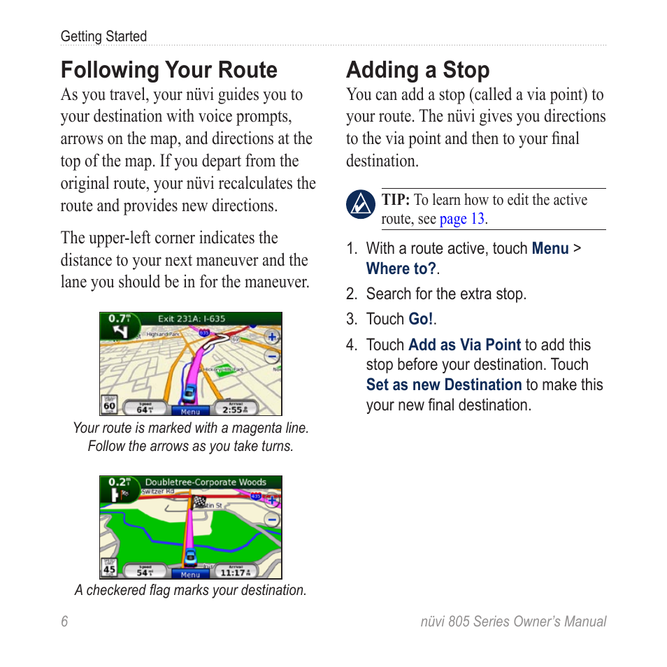 Following your route, Adding a stop | Garmin nuvi 885T User Manual | Page 12 / 76