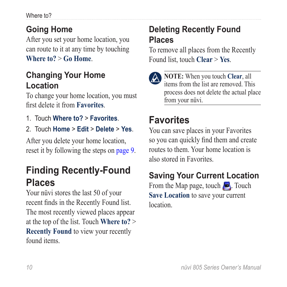 Finding recently-found places, Favorites | Garmin nuvi 885T User Manual | Page 16 / 76
