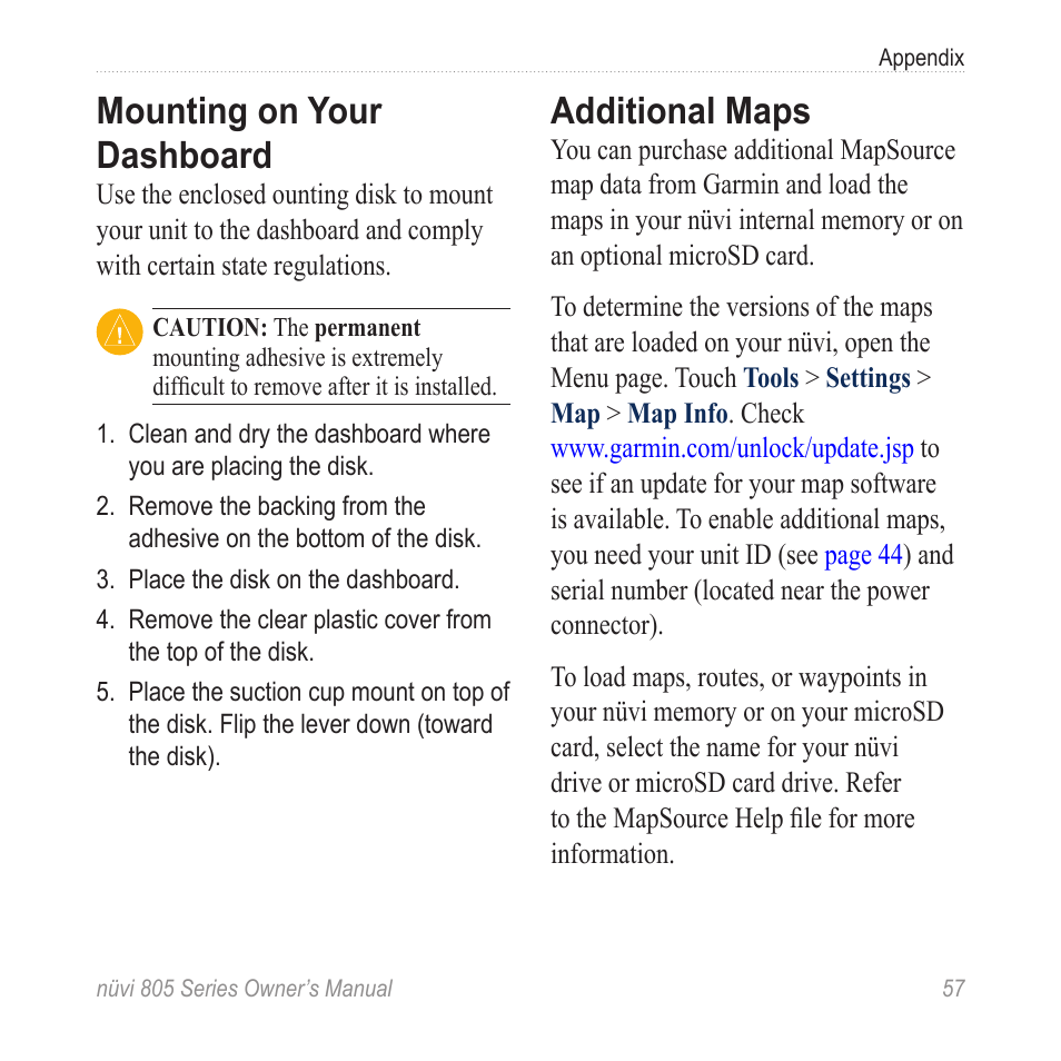 Mounting on your dashboard, Additional maps | Garmin nuvi 885T User Manual | Page 63 / 76