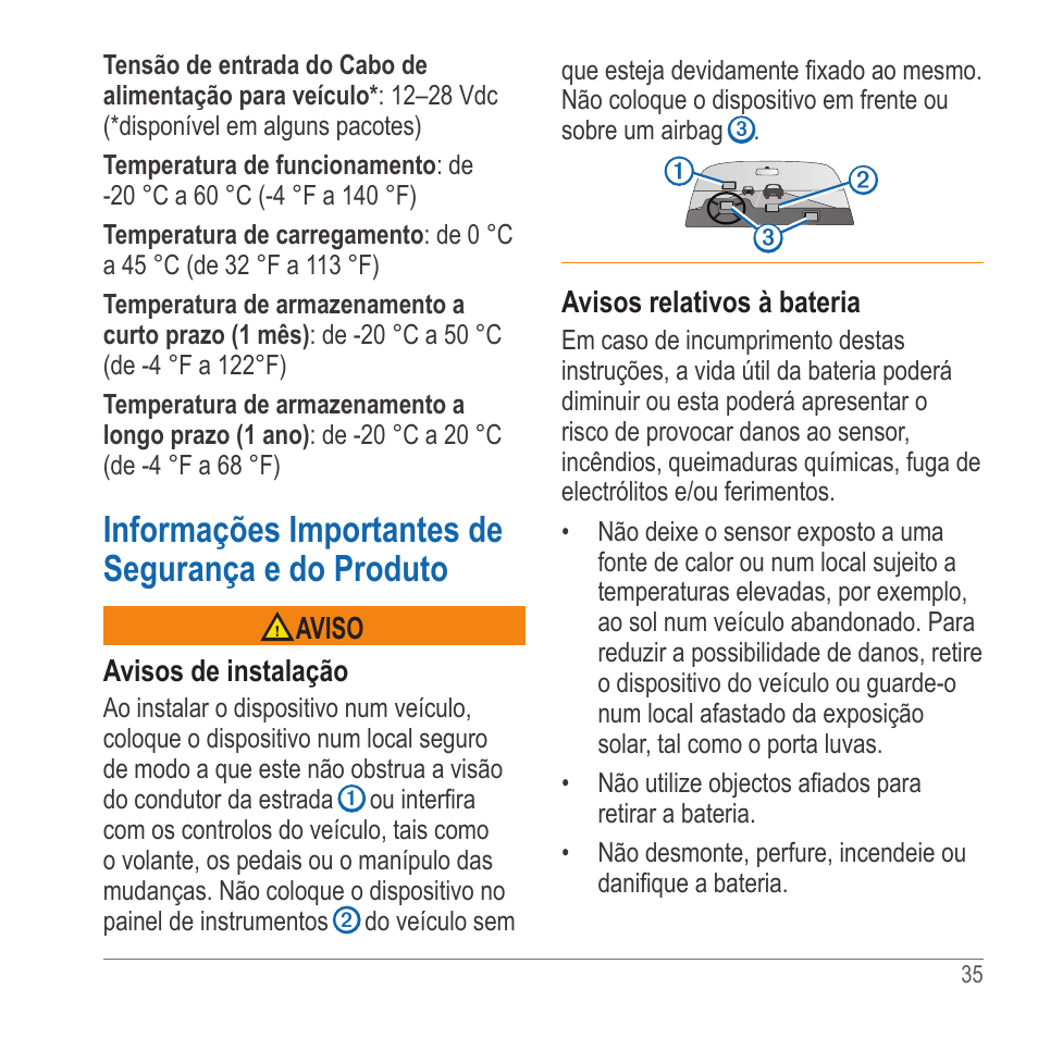 Informações importantes de segurança e do produto | Garmin GLO User Manual | Page 35 / 76