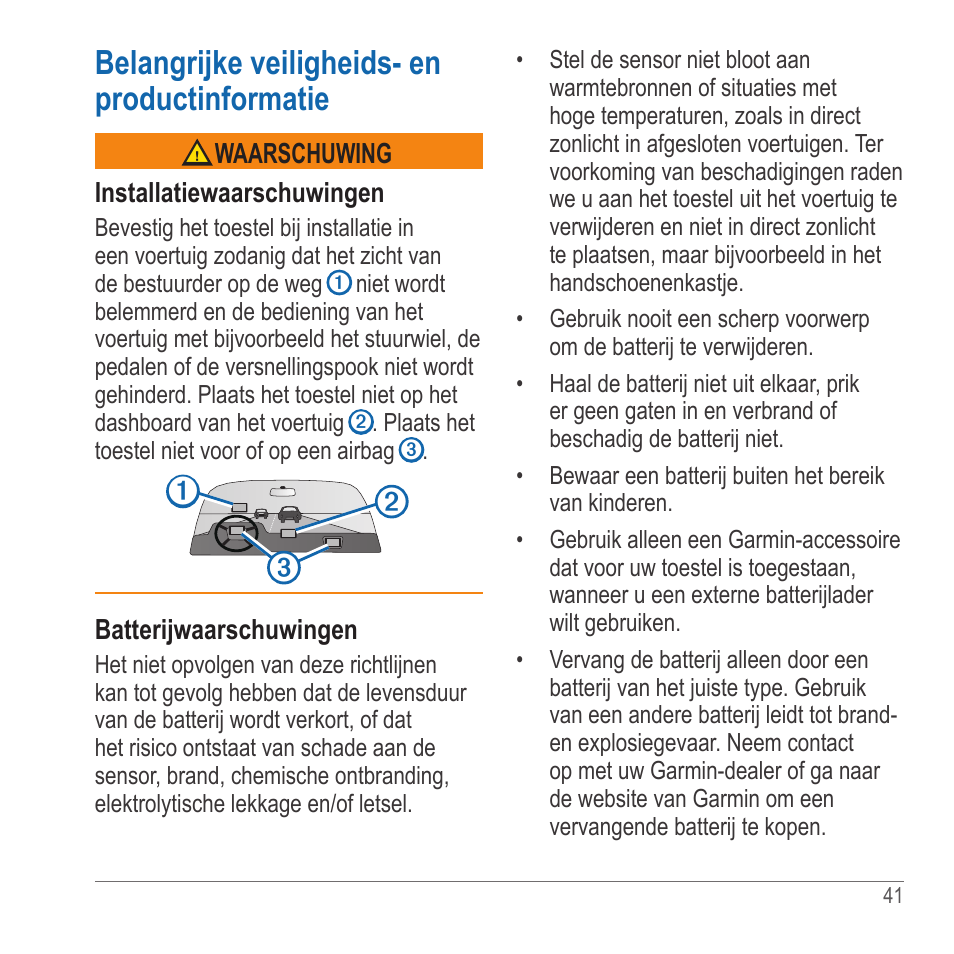 Belangrijke veiligheids- en productinformatie | Garmin GLO User Manual | Page 41 / 76