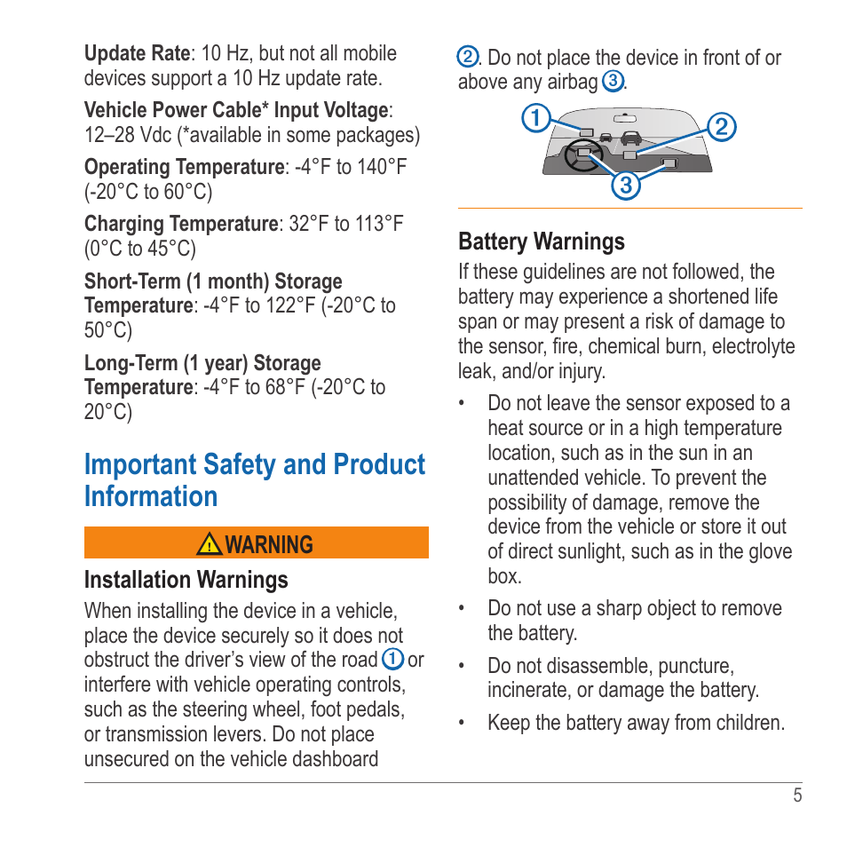 Important safety and product information | Garmin GLO User Manual | Page 5 / 76