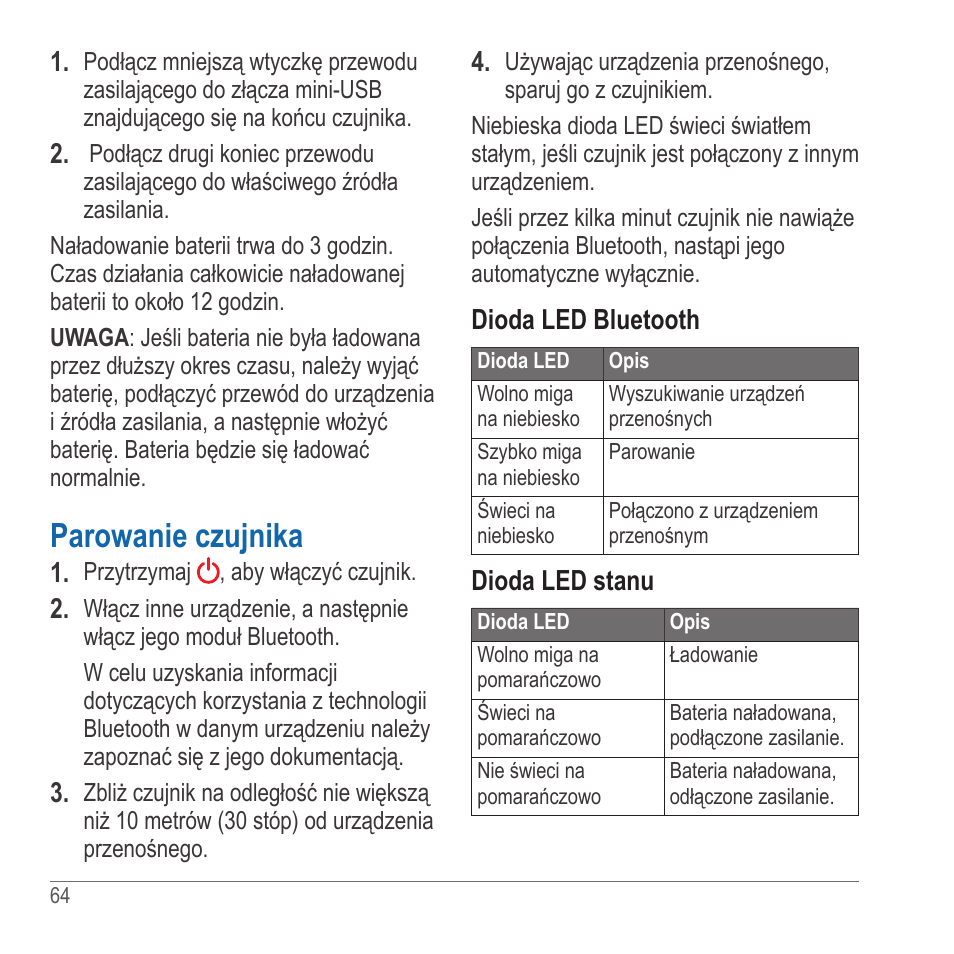 Parowanie czujnika | Garmin GLO User Manual | Page 64 / 76