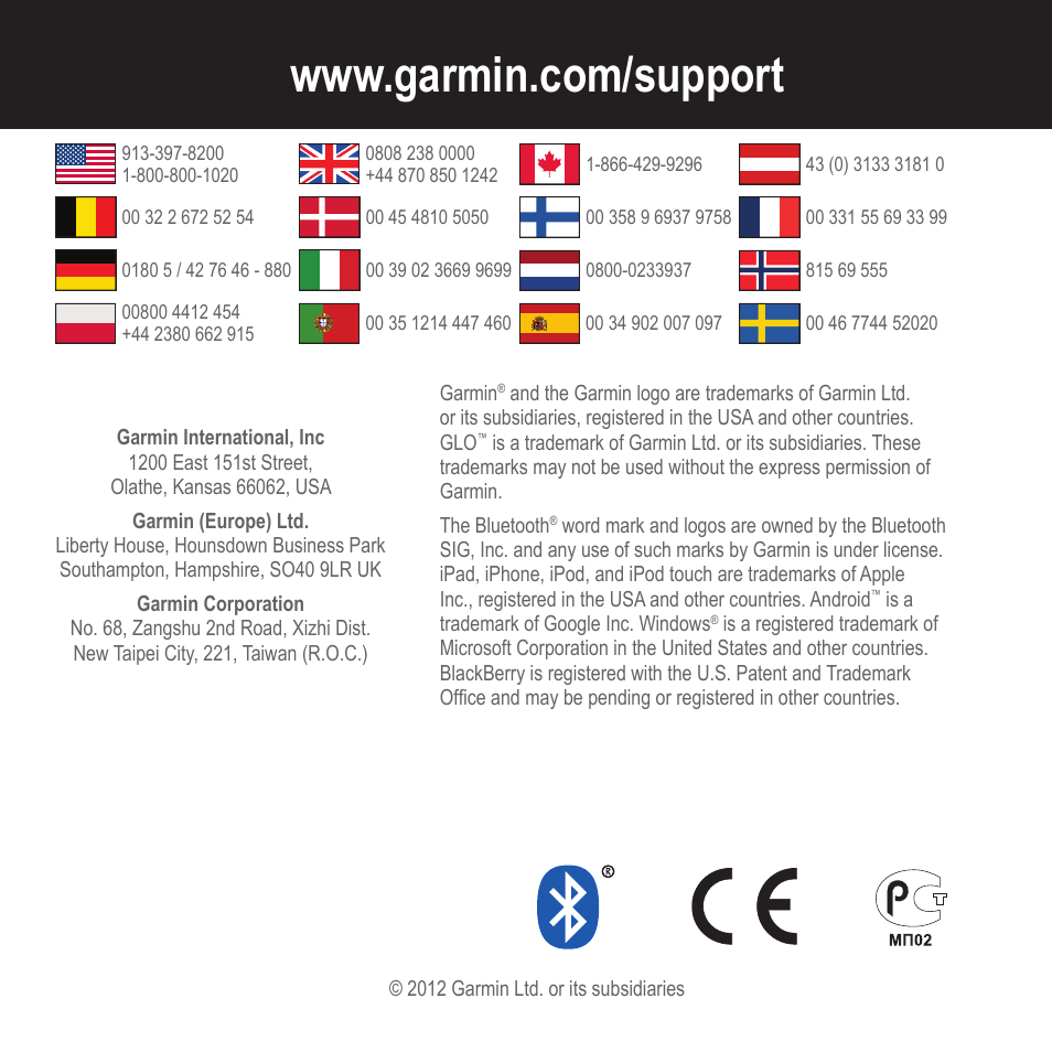 Garmin GLO User Manual | Page 76 / 76