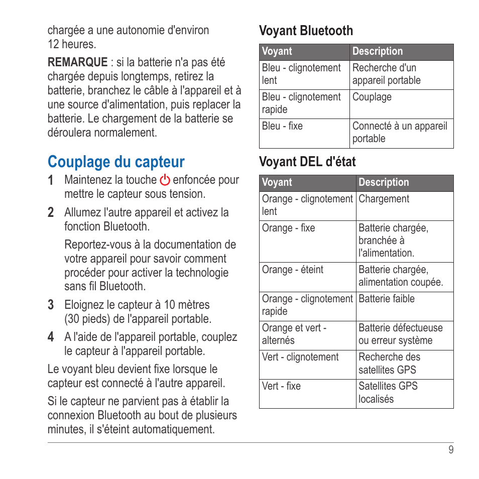 Couplage du capteur | Garmin GLO User Manual | Page 9 / 76