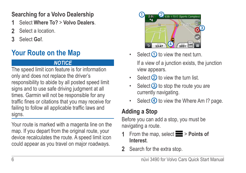 Your route on the map | Garmin nuvi 3490 for Volvo Cars User Manual | Page 6 / 8