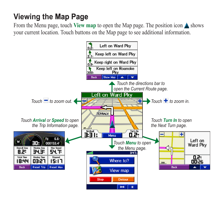 Viewing the ��p ��ge ��p ��ge | Garmin StreetPilot c340 User Manual | Page 5 / 8