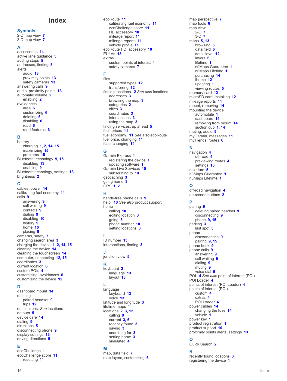 Index | Garmin nuvi 3597LMTHD User Manual | Page 20 / 22