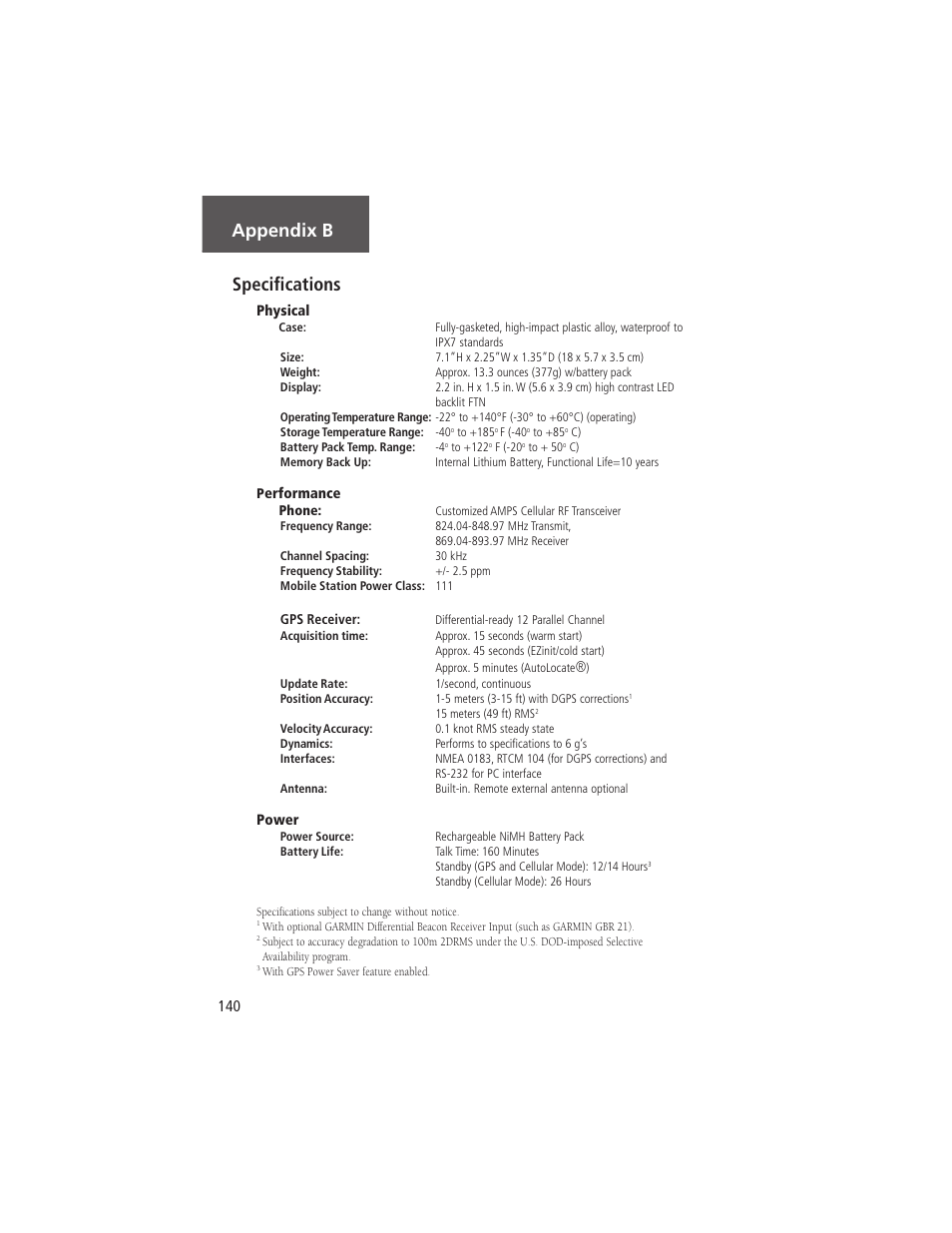 Introduction appendix b specifications | Garmin NavTalk Pilot User Manual | Page 154 / 176