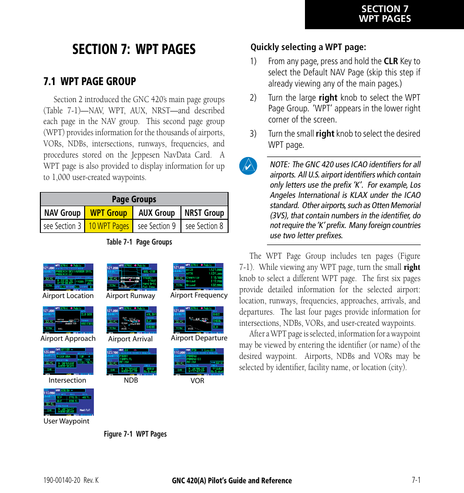 1 wpt page group | Garmin GNC 420 User Manual | Page 111 / 258