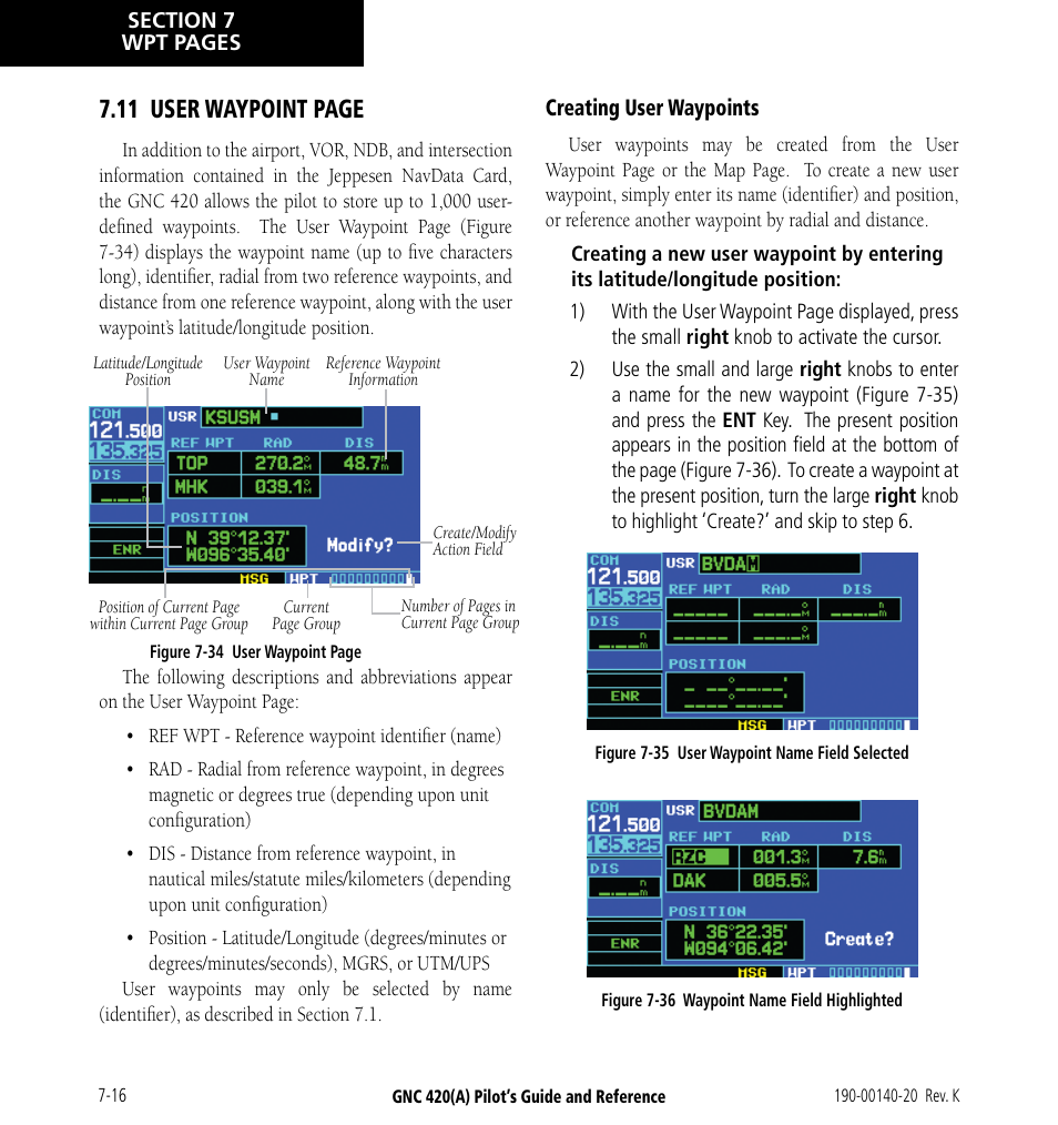 11 user waypoint page | Garmin GNC 420 User Manual | Page 126 / 258