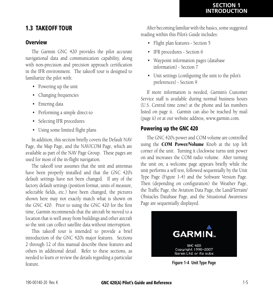 3 takeoff tour, 3 takeoff tour -5 | Garmin GNC 420 User Manual | Page 13 / 258