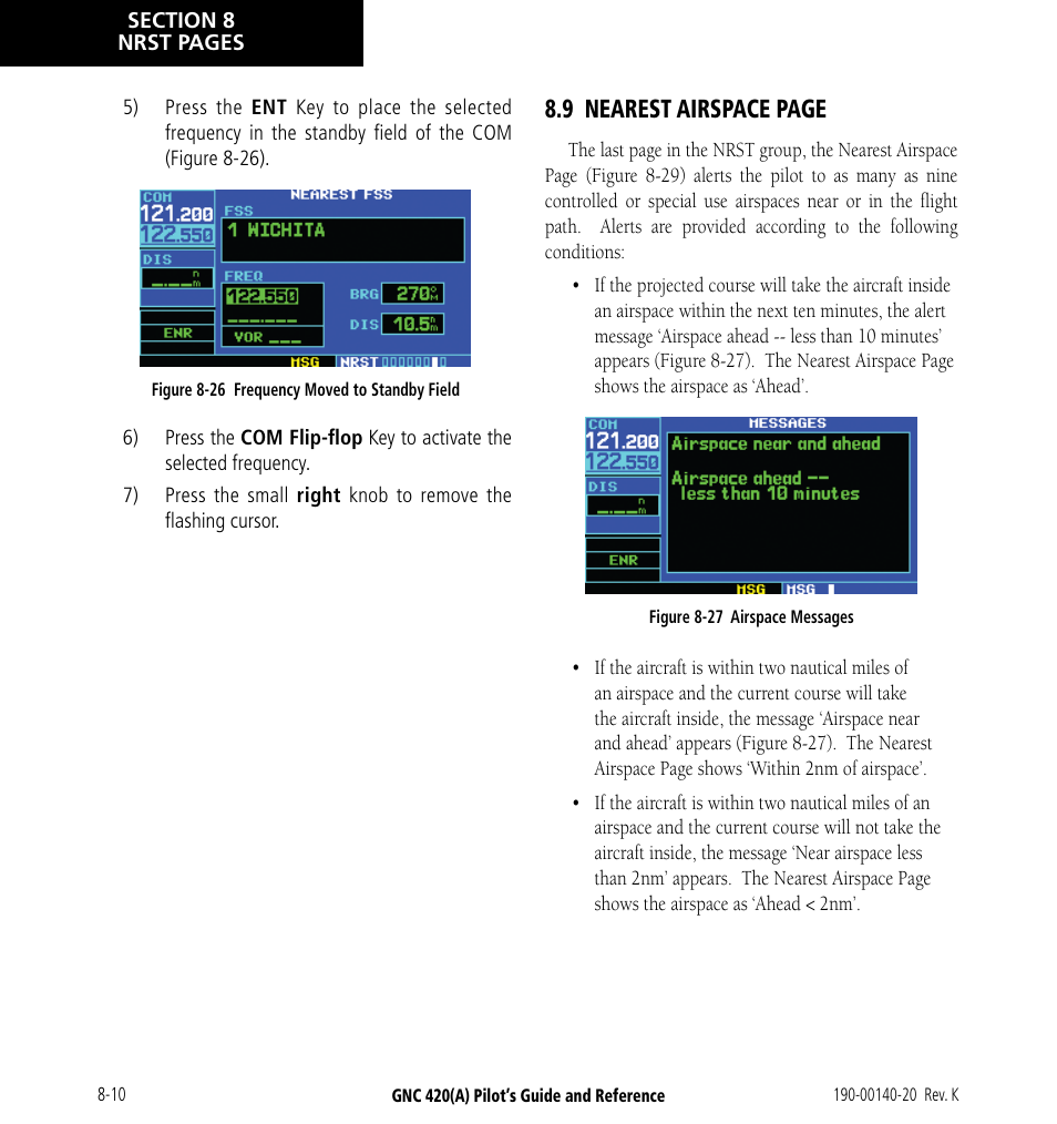 9 nearest airspace page | Garmin GNC 420 User Manual | Page 144 / 258