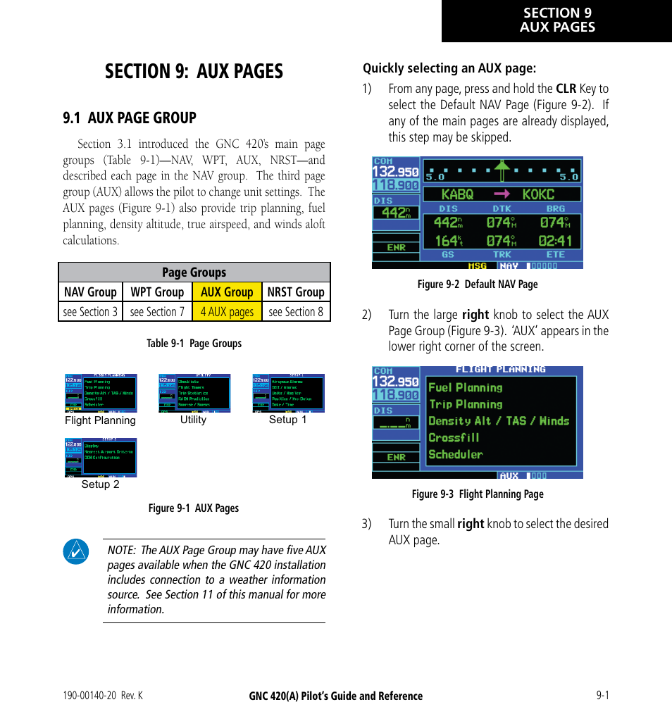 1 aux page group | Garmin GNC 420 User Manual | Page 149 / 258