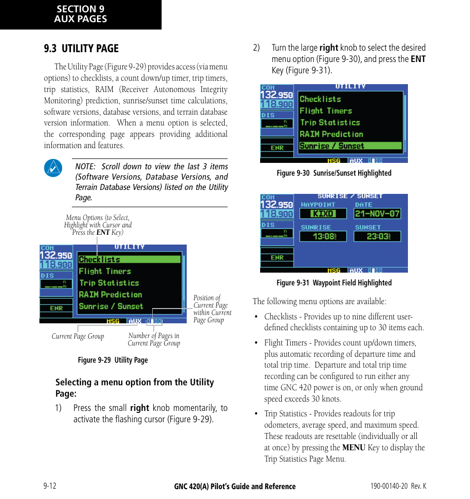 3 utility page | Garmin GNC 420 User Manual | Page 160 / 258