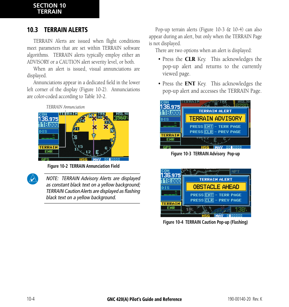 3 terrain alerts, 3 terrain alerts -4 | Garmin GNC 420 User Manual | Page 184 / 258