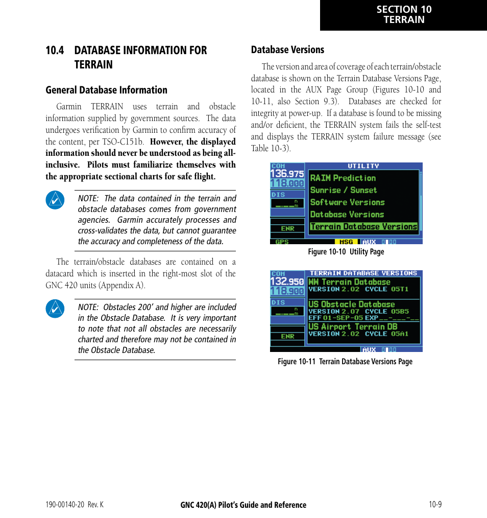 4 database information for terrain, 4 database information for terrain -9 | Garmin GNC 420 User Manual | Page 189 / 258