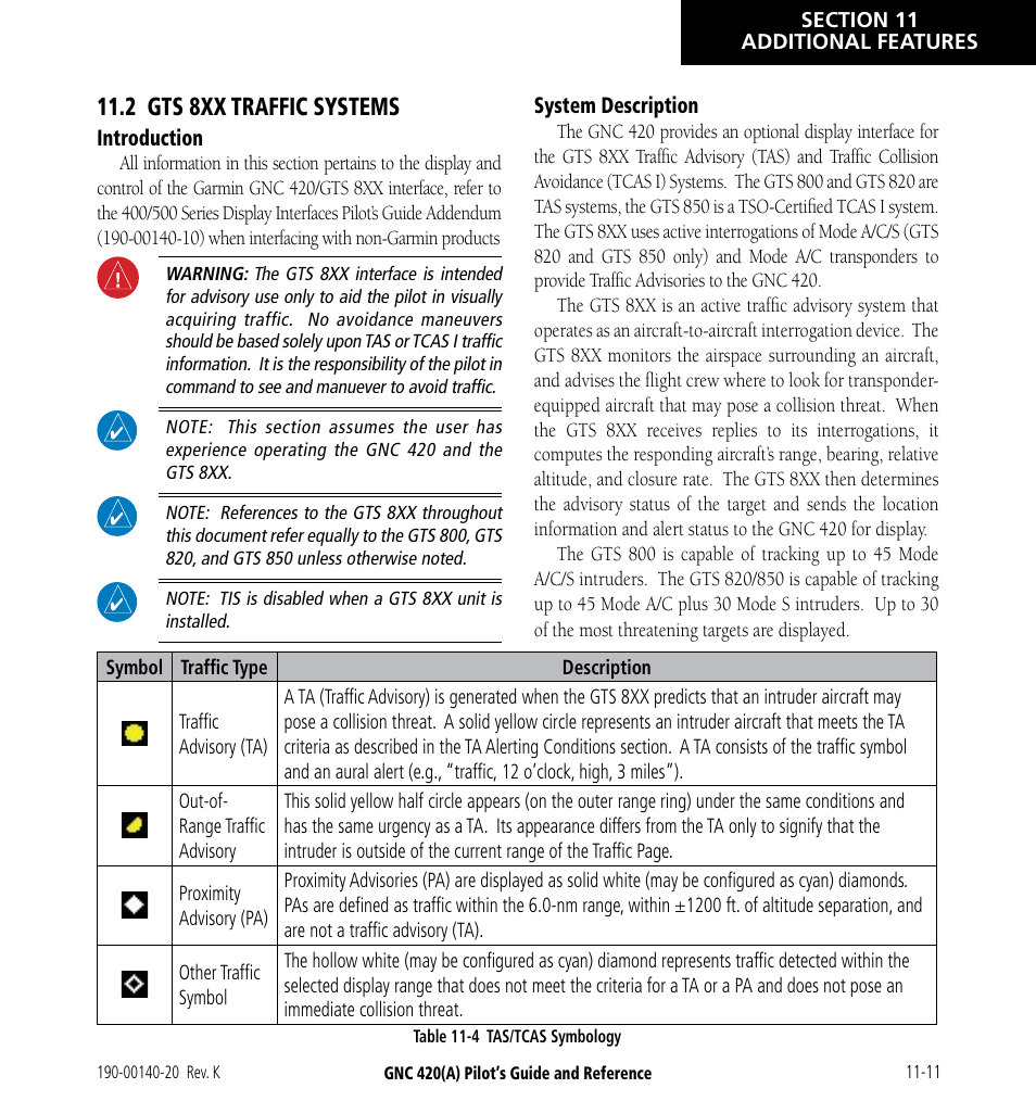 2 gts 8xx traffic systems, 2 gts 8xx traffic systems -11 | Garmin GNC 420 User Manual | Page 201 / 258