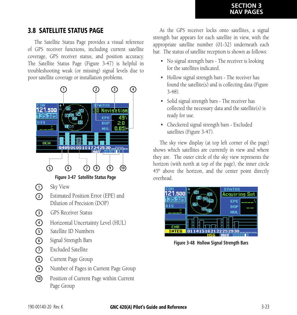 8 satellite status page | Garmin GNC 420 User Manual | Page 57 / 258