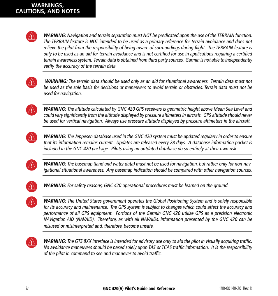 Garmin GNC 420 User Manual | Page 6 / 258