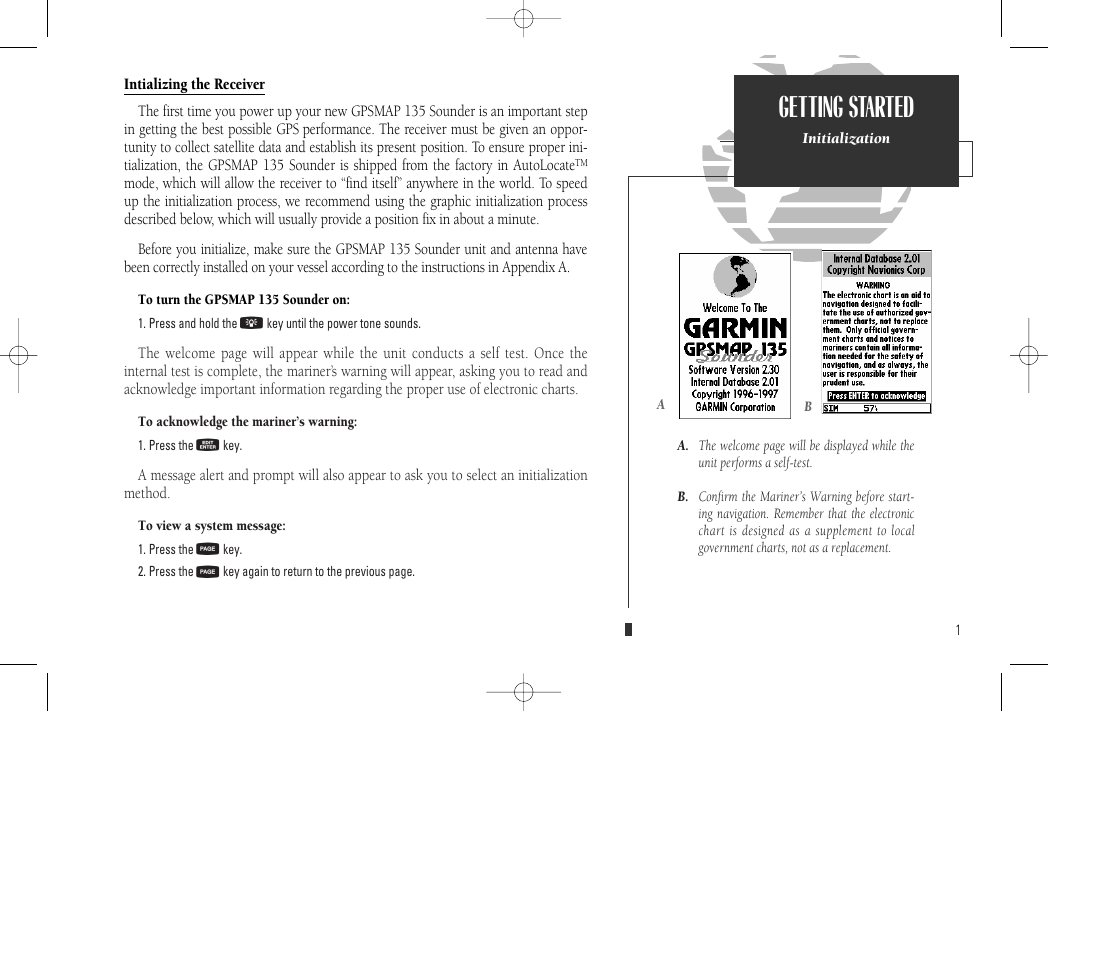 Getting started | Garmin GPSMAP 135 Sounder User Manual | Page 11 / 109