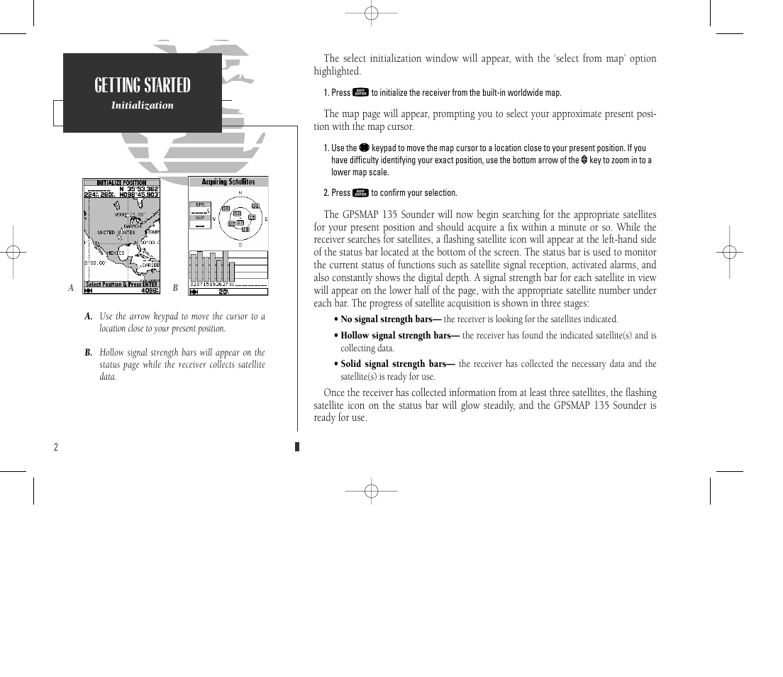 Getting started | Garmin GPSMAP 135 Sounder User Manual | Page 12 / 109