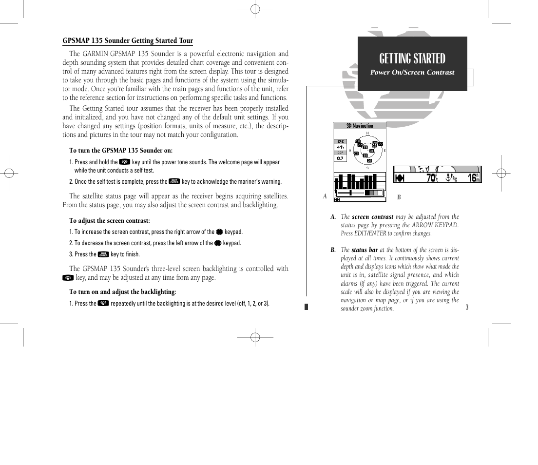 Getting started | Garmin GPSMAP 135 Sounder User Manual | Page 13 / 109