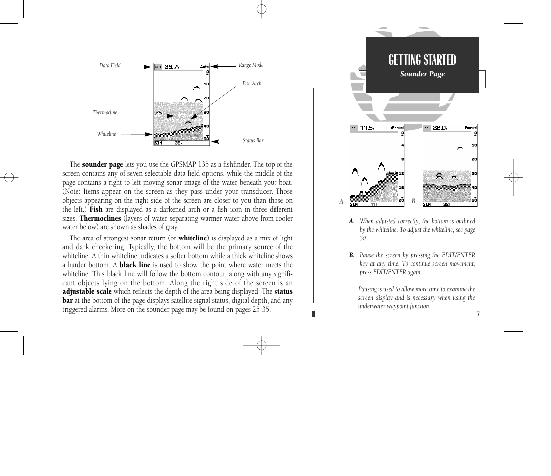 Getting started | Garmin GPSMAP 135 Sounder User Manual | Page 17 / 109