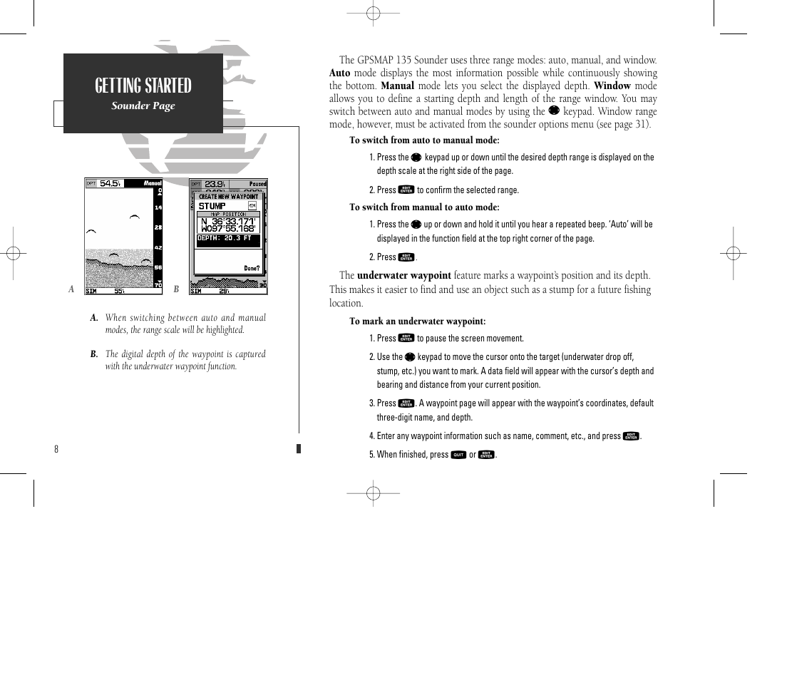 Getting started | Garmin GPSMAP 135 Sounder User Manual | Page 18 / 109