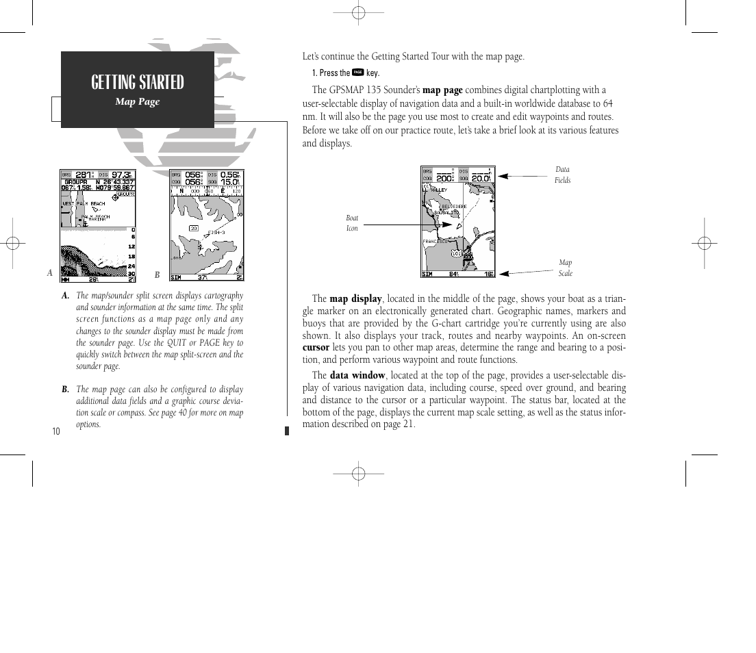 Getting started | Garmin GPSMAP 135 Sounder User Manual | Page 20 / 109