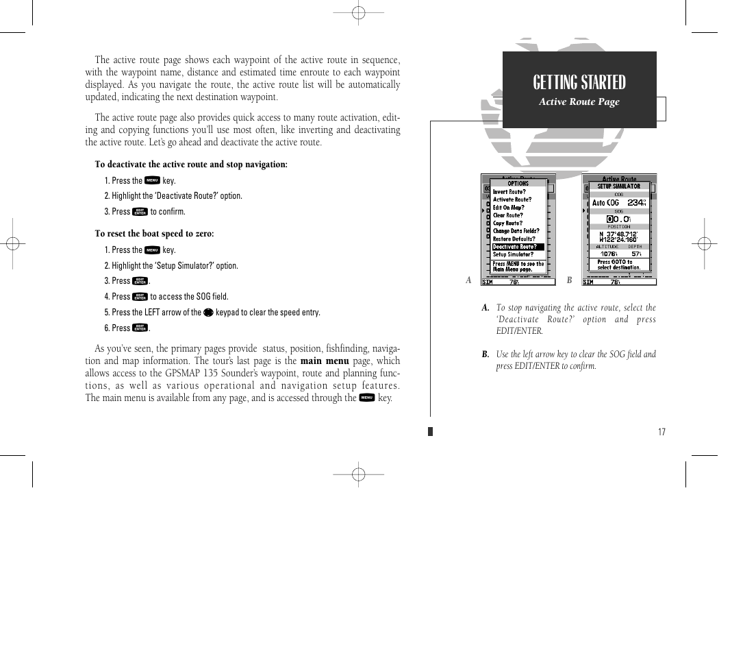 Getting started | Garmin GPSMAP 135 Sounder User Manual | Page 27 / 109