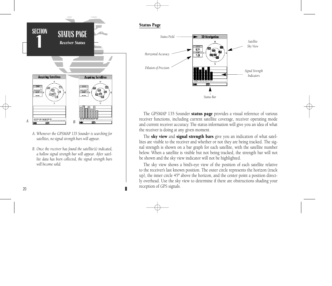 Status page | Garmin GPSMAP 135 Sounder User Manual | Page 30 / 109