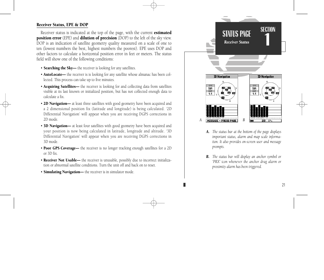 Status page | Garmin GPSMAP 135 Sounder User Manual | Page 31 / 109