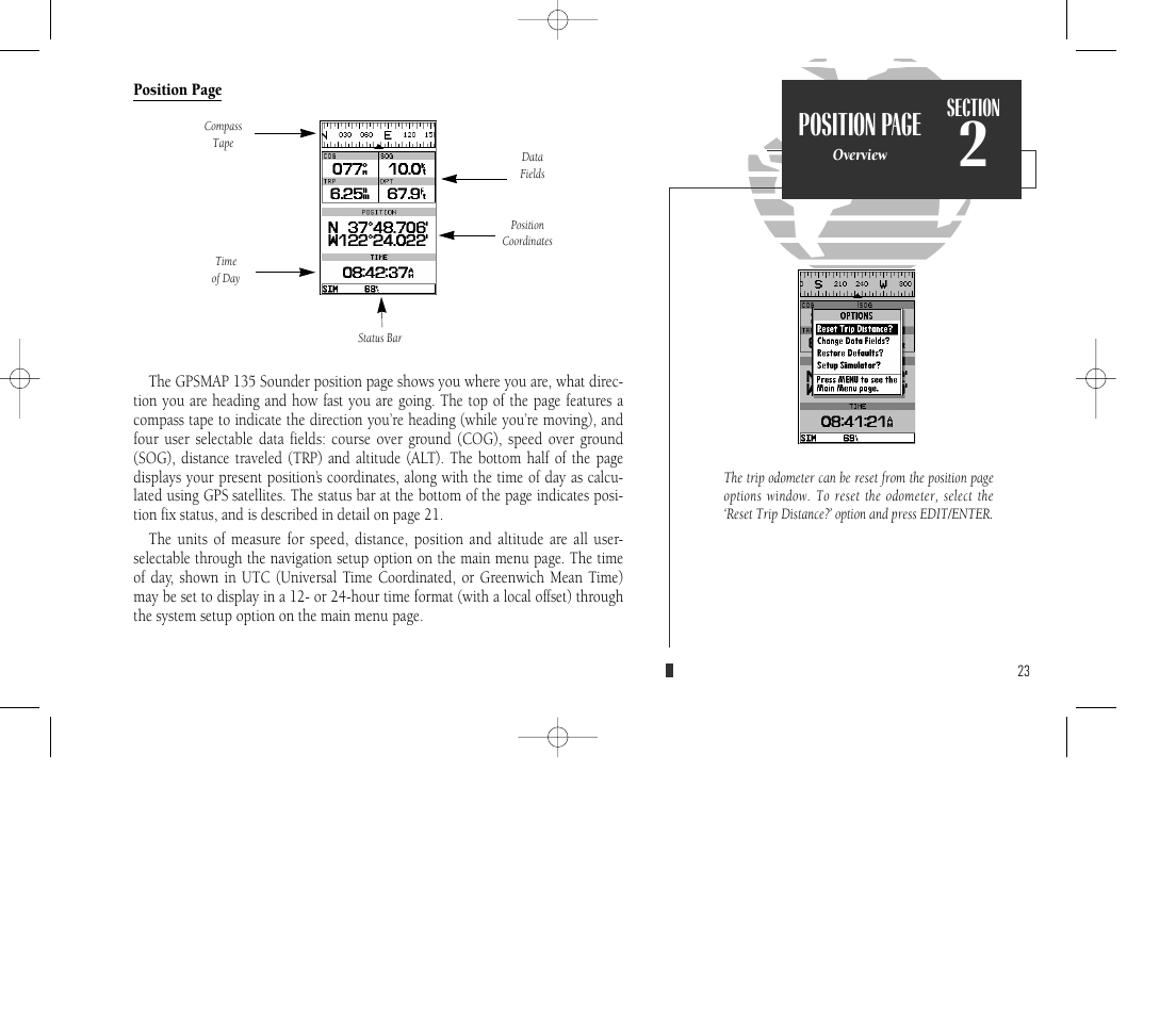 Position page | Garmin GPSMAP 135 Sounder User Manual | Page 33 / 109