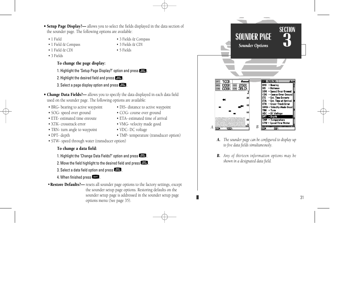 Sounder page | Garmin GPSMAP 135 Sounder User Manual | Page 41 / 109