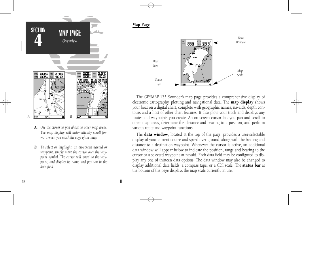 Map page | Garmin GPSMAP 135 Sounder User Manual | Page 46 / 109