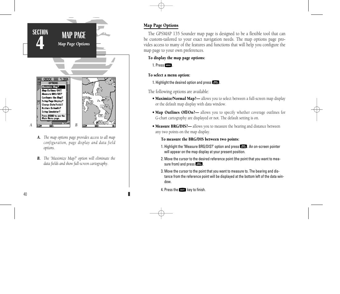 Map page | Garmin GPSMAP 135 Sounder User Manual | Page 50 / 109