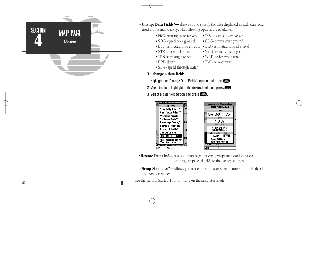 Map page | Garmin GPSMAP 135 Sounder User Manual | Page 54 / 109