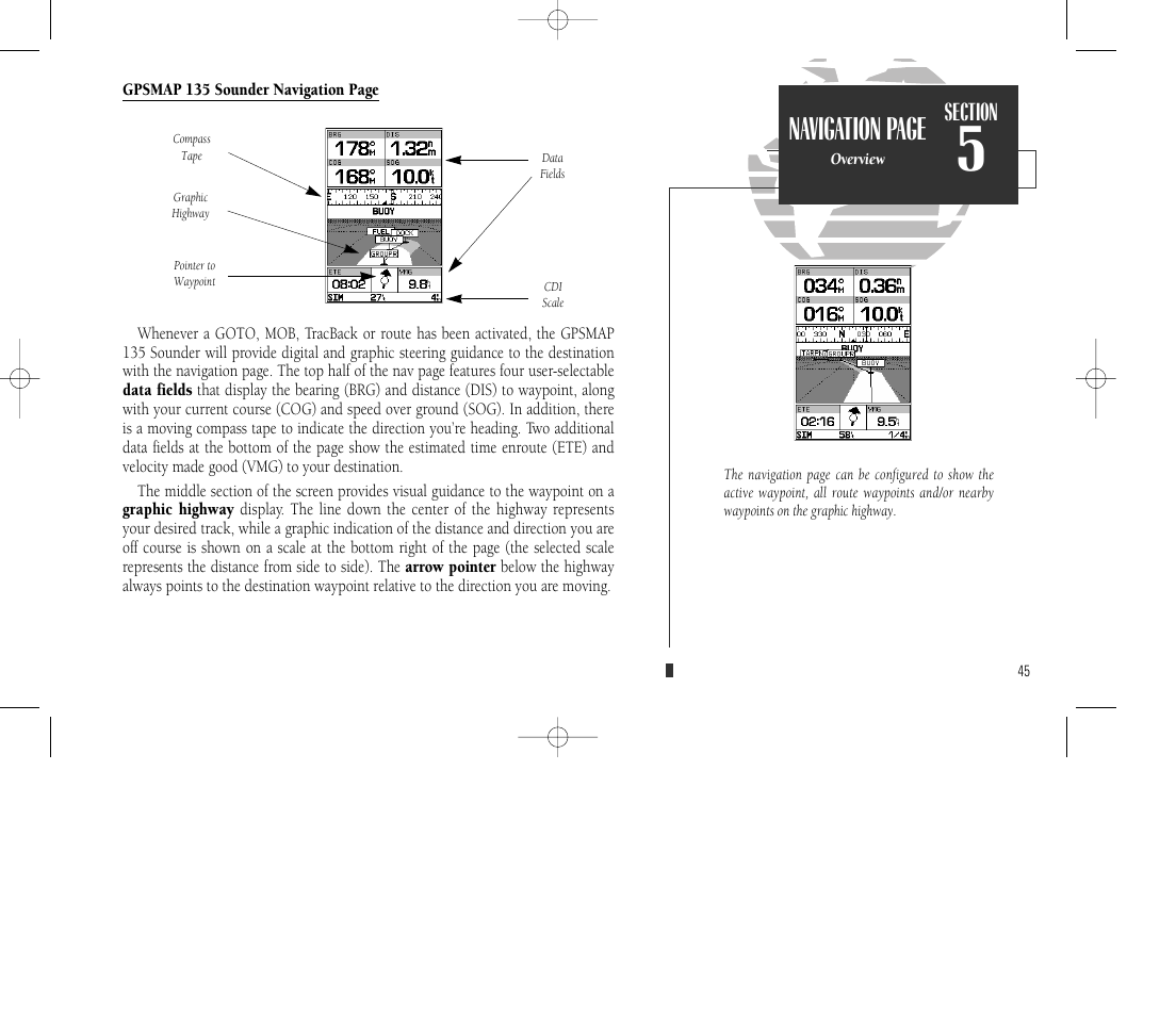 Navigation page | Garmin GPSMAP 135 Sounder User Manual | Page 55 / 109
