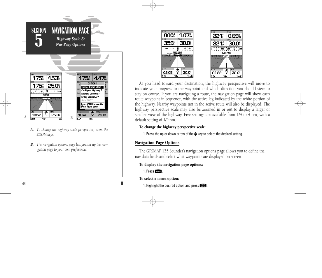 Navigation page | Garmin GPSMAP 135 Sounder User Manual | Page 56 / 109