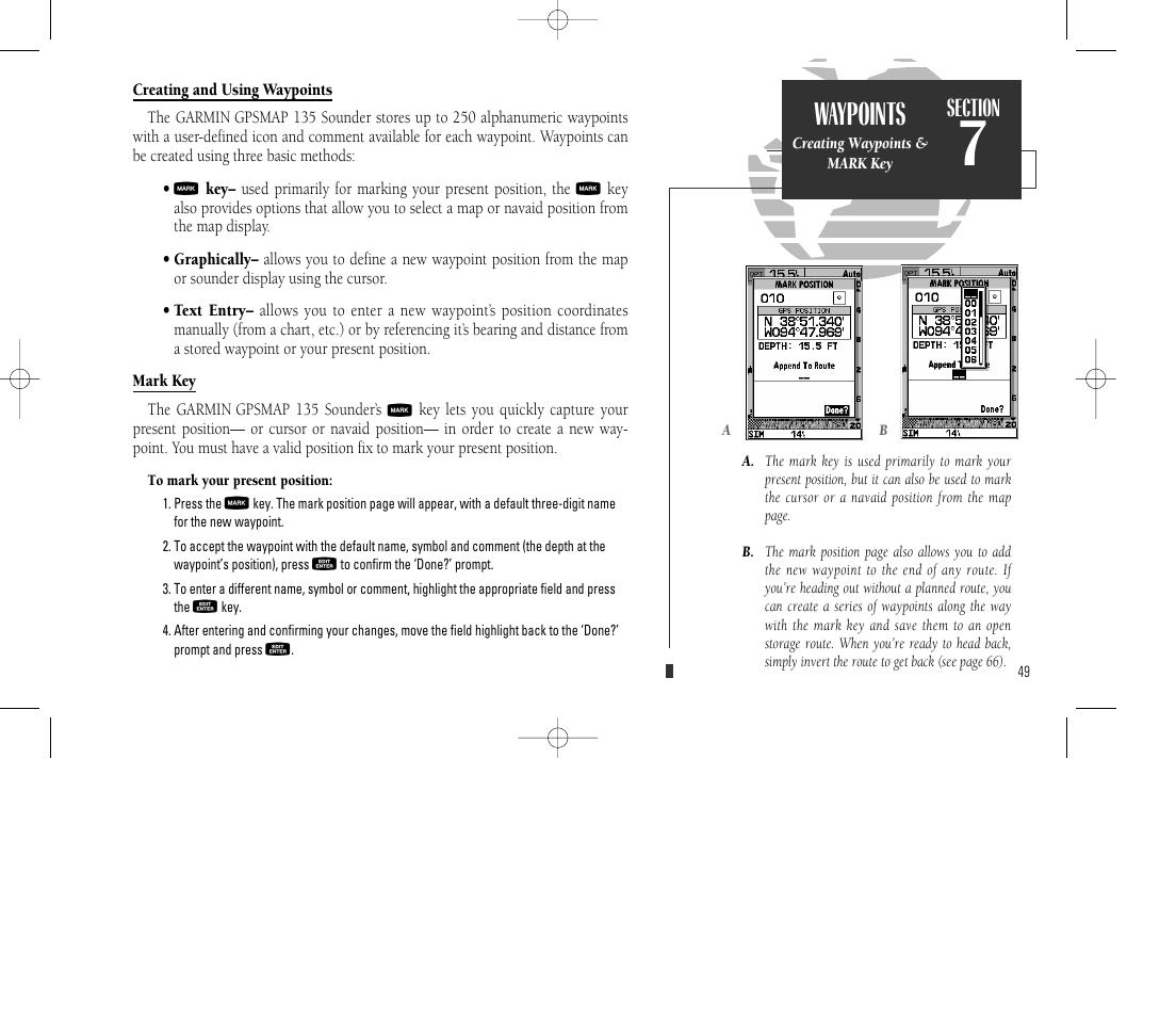 Waypoints | Garmin GPSMAP 135 Sounder User Manual | Page 59 / 109
