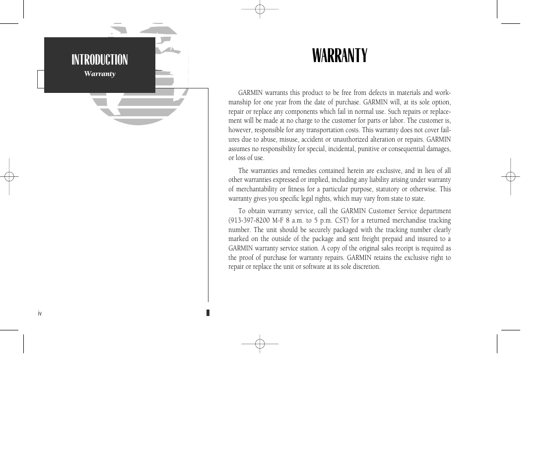 Warranty, Introduction | Garmin GPSMAP 135 Sounder User Manual | Page 6 / 109