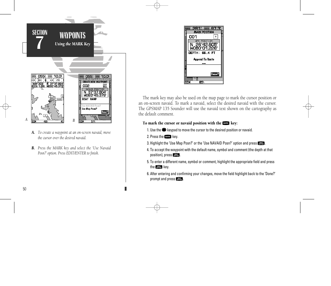 Waypoints | Garmin GPSMAP 135 Sounder User Manual | Page 60 / 109